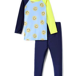 KIDLINGSS Full Raglan Sleeves Smiley Face Printed Tee & Pant Set - Blue & Yellow-image-93