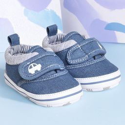 Mi Arcus Denim Car Printed With Velcro Closure Booties - Blue-image-92