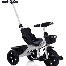 Babyhug Plug & Play Tricycle With Parental Push Handle & 3 Point safety Harness - Black & White-image-88