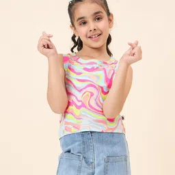 StyloBug Knit Sleeveless Marble Printed Top - Multi Colour-picture-38