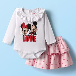 Babyhug Disney Interlock Knit Full Sleeves Onesie and Skirt with Minnie & Friends Graphic - Pink & White-picture-43