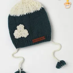 The Original Knit Knit Floral Crochet Designed With Pom Pom & Beads Embellished Handmade Cap - Dark Grey - Diameter - 34.5 Cm-picture-37