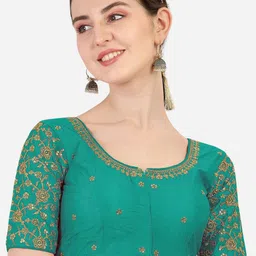 HERE&NOW Embroidered Round Neck Saree Blouse-33