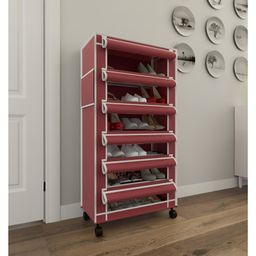 Fabura 6 Layers Shoe Rack With Wheels In Maroon Color image 2