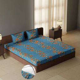 104 TC Cotton Queen Geometric Fitted (Elastic) Bedsheet-image-0