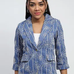 Global Republic Embroidered Single-Breasted Notched Lapel Blazer-image-95