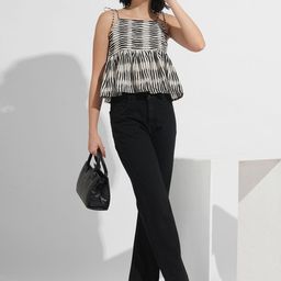 Fashfun Women Printed Tie-Up Neck Peplum Crop Top-74