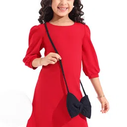 Hola Bonita Girls A-Line Round Neck Dress With Sling Bag-image-73