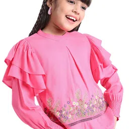 ARIAS By LARA DUTTA Girls Embroidered Cotton Top With Frills Detailed-image-14