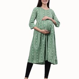 CEE-18 ao Geometric Printed Pleated A-Line Maternity Kurta-19