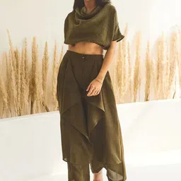 HOUSE OF FETT Cowl Neck Linen Top With Draped Trousers-picture-34