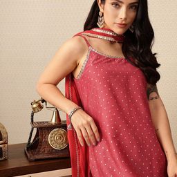 House of Pataudi Polka Dotted Sequinned Jashn Kurti with Sharara & With Dupatta-10