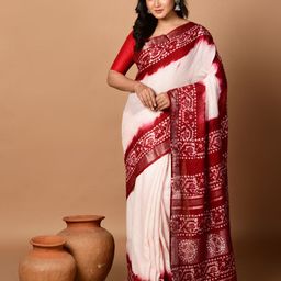 Laa Calcutta Printed Batik Pure Linen Saree-image-6