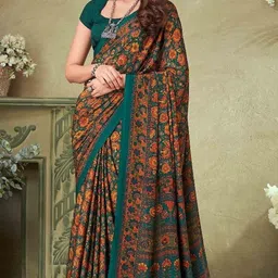 Reboot Fashions Floral Pure Crepe Saree-image-89
