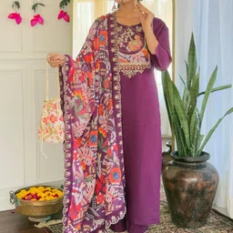 KOTRONS Women Ethnic Motifs Embroidered Regular Thread Work Kurta Sets-image-33