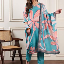 House of Pataudi Floral Printed Straight Kurta With Trouser And Dupatta-10