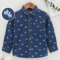 Babyhug Full Sleeves Washed Denim Shirt Cycle Print - Blue-image-34