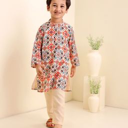 Babyhug Full Sleeves Kurta Pyjama Set Printed - Cream-picture-40
