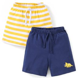 Babyhug Cotton Knit Above Knee Shorts Striped & Dino Print Pack of 2 - Navy & Yellow-image-26