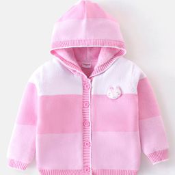 Babyhug Knit Full Sleeves Hooded Sweater Striped Design - Light Pink-image-40