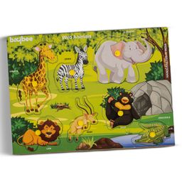 Baybee Wooden Wild Animals Theme Board Puzzle with Knob and Peg Pre School Learning and Educational Toys for Kids Multicolour -  7 Pieces-9