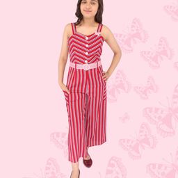 Cutecumber Sleeveless Double Striped & Butterfly Applique Detailed Jumpsuit - Red-image-87