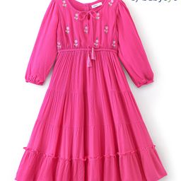 Babyoye Eco Conscious 100% Cotton Placement Embroidery Full Sleeve Ethnic Dress - Magenta-picture-44