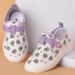 Cute Walk by Babyhug Velcro Closure Casual Shoes with Bees Print and Floral Applique - Purple-image-96