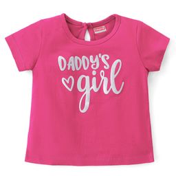 Babyhug Cotton Half Sleeves T-Shirt With Daddy's Girl Foil Text Print- Maroon-image-97