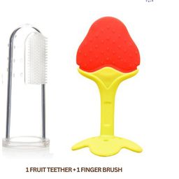 Neonate Care Non-Toxic Food-Grade Silicone Strawberry Shaped Baby Teether And Baby finger Brush Combo ( color and design may vary)-27