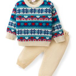 Babyhug Knitted Full Sleeves Pullover Sweater Set with Intarsia Design - Multicolour-image-95