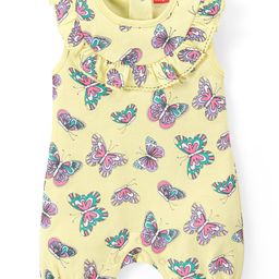 Babyhug 100% Cotton Knit Frill Sleeves Romper  Butterfly Print - Green-image-56