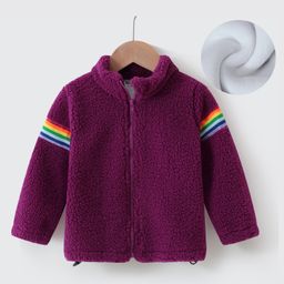 Kookie Kids Full Sleeves High Neck Fur Winter Jacket with Stripes Detailing - Burgandy-image-70