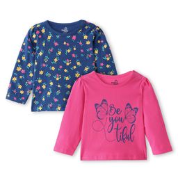Doodle Poodle 100% Cotton Full Sleeves Text & Floral Printed T-Shirts Pack of 2 - Pink & Navy Blue-picture-22