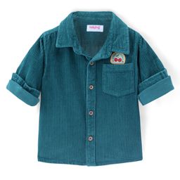 Babyhug Cotton Woven Full Sleeves Solid Corduroy Shirt With Badge Detailing - Teal Blue-image-83