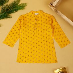 Saka Designs By Sapna Full Sleeves Floral Motif Foil Printed Kurta - Yellow-image-75