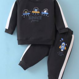 Zero Cotton Knit Full Sleeves Winter Wear Suit With Space Theme Print - Charcoal Grey-image-97
