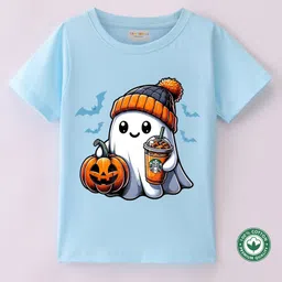 BLUSHES 100% Cotton Halloween Theme Half Sleeves Cute Ghost Printed Tee - Powder Blue-picture-36