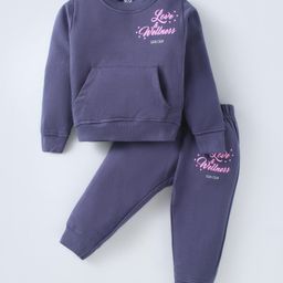 Evimo Single Jersey Knit Full Sleeves Night Suit with Text Print - Dark Purple-image-19