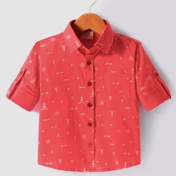 Rikidoos Full Sleeves Doodle Art Printed Shirt - Red-picture-17