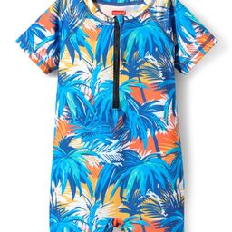 Babyhug Water Repellent Half Sleeves Legged Swimsuit With Tropical Print - Blue-image-61