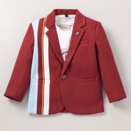Dapper Dudes Full Sleeves Striped Blazer With B Printed Tee - Maroon-image-78