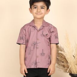 Polka Tots Cotton Woven Half Sleeves Abstract Threadwork Detailed Shirt - Pink-image-60