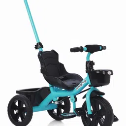 Plug & Play Tricycle With Parental Push Handle & 3 Point safety Harness- Black & Teal Blue-image-23