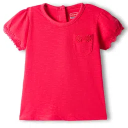 Babyhug 100% Cotton Knit Half Sleeves Solid Color Top - Red-picture-6