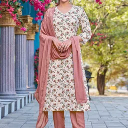 SZN Floral Printed V-Neck Straight Kurta With Trousers And Dupatta-38