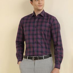 Allen Solly Slim Fit Tartan Checks Spread Collar Pure Cotton Formal Shirt-image-50