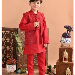Superminis Full Sleeves Sequin Embellished Kurta & Pyjama Set With Jacket - Maroon image 4