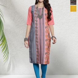 HERE&NOW Selection Of 2 Striped Round Neck Straight Kurtas-image-4