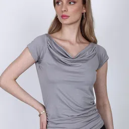 SIGHTBOMB Women Cowl Neck Cap Sleeves Ruched Top-picture-40
